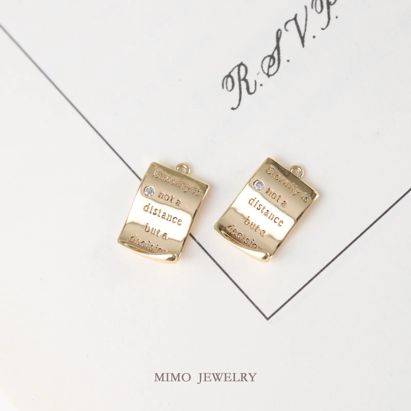 

Micro Inlaid Zircon Romantic English Love Letter Paper Charms Pendant Supplies DIY Hand Brass Gold Plated Accessories 15.5x10mm