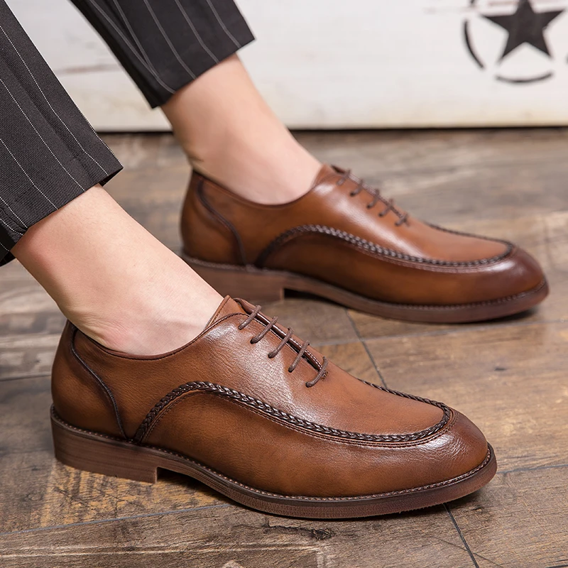 

Size 38-47 Classic Men Derby Black Brown Lace up Business Fashion Small Leather Shoes European High Quality Brand Shoes Men