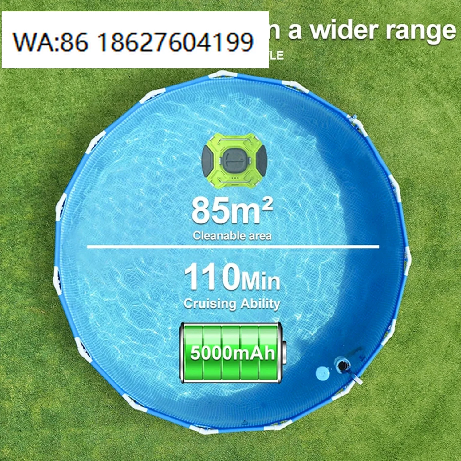 W001 High Quality Robotic Pool Bottom Cleaner Wireless Dual Motor 5000mAh Battery Auto Return for Above Ground Pools Automatic