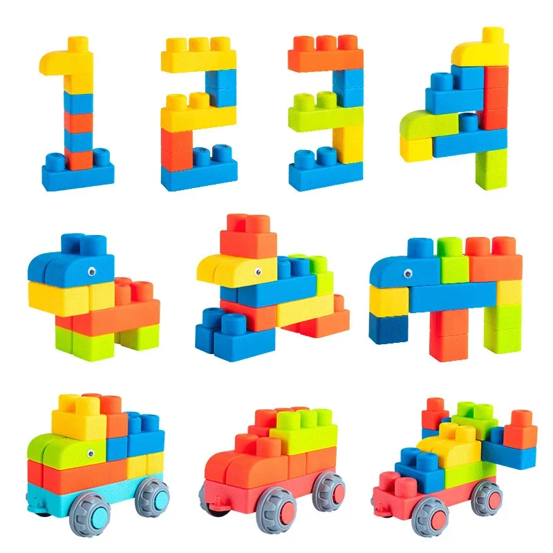 DIY Baby Soft Rubber Big Particle Bricks Model Toys DIY Building Blocks Early Educational Toy Safe and Non-toxic for Children