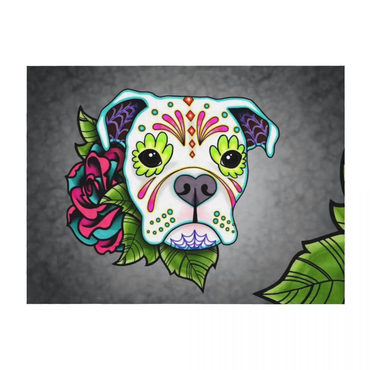 

Boxer in White- Day of the Dead Sugar Skull Dog Throw Blanket Luxury Designer Retros Warm Flannels Blankets