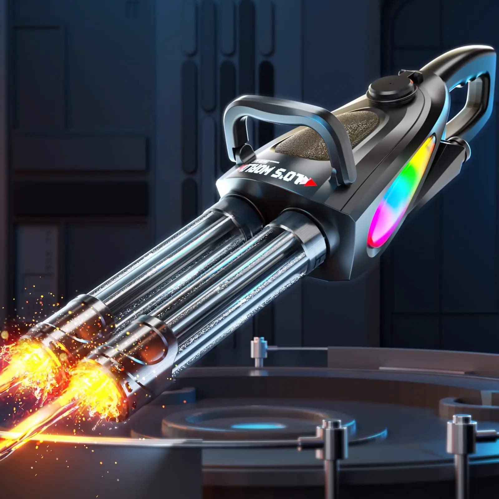 gatling-electric-water-gun-toy-led-dual-water-output-rotating-barrel-water-gun-compatible-with-external-water-bottle-for-kids