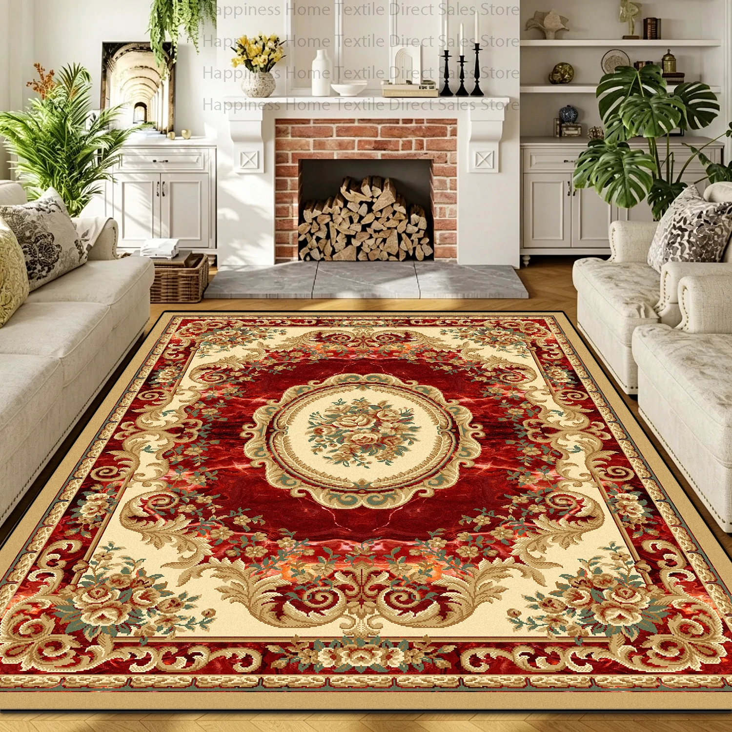European Retro Floral Large Living Room Carpet Antiskid Washable Bedroom Bedside Decoration Mat Soft Easy Clean Kitchen Area Rug