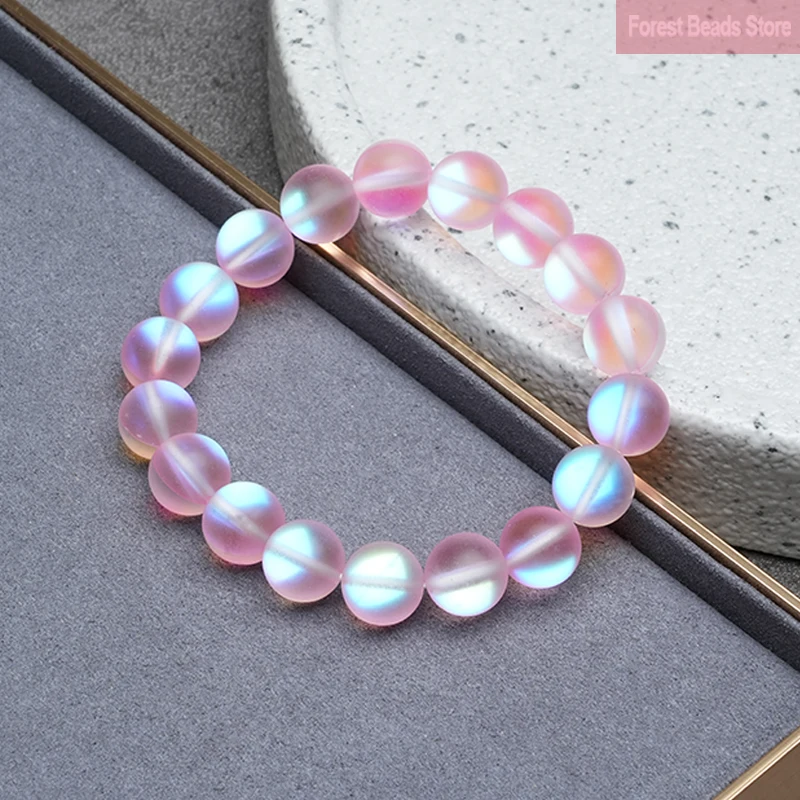 Matte Pink Austria Crystal Glitter Moon Stone Streche Bracelet Elastic Cord Pulserase Jewelry Beads Lover Woman Gift 6/8/10/12mm