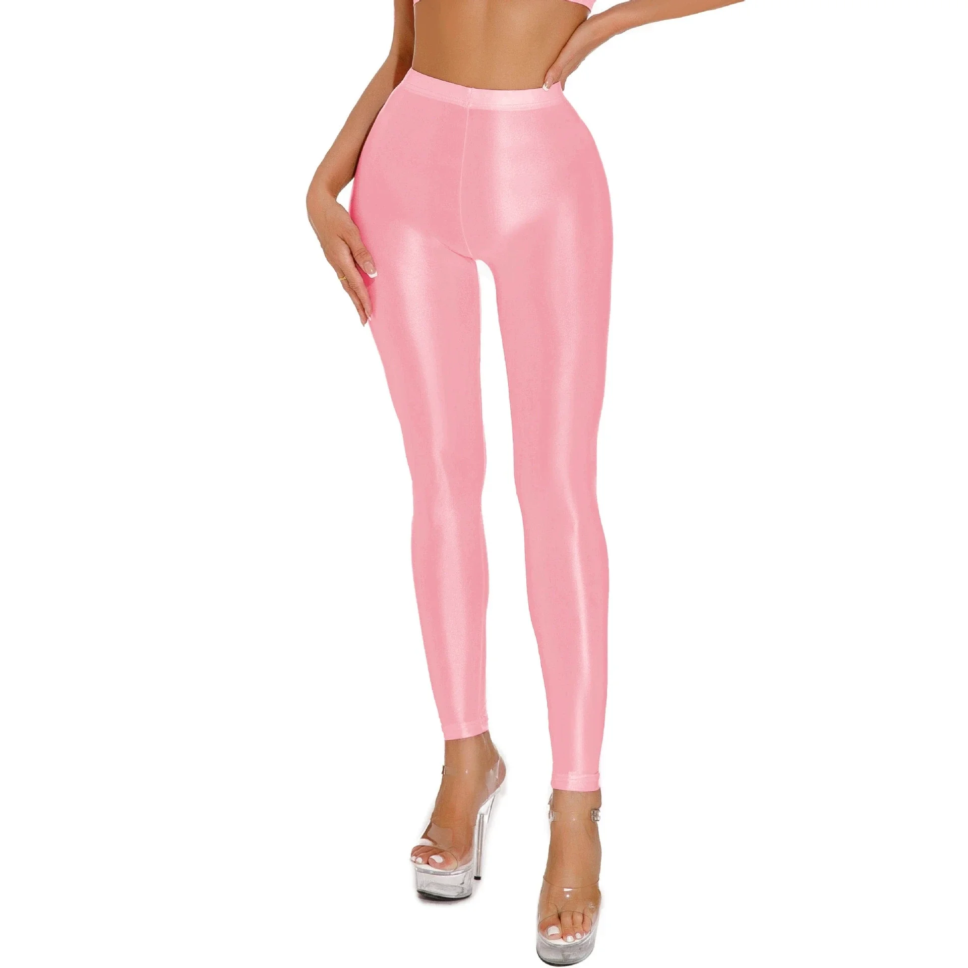 Sexy Women Oil Glossy Shiny Pencil Pant Candy Color Smooth Pants Yoga Leggings Erotic Lingerie Pants Sexy Tight Dance Wear