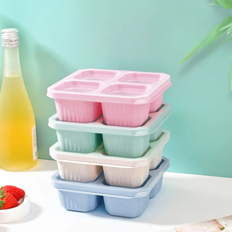 4 Grid Fruit Storage Boxes Snack Containers Reusable Meal Prep Lunch Containers Portable Home Refrigerator Food Storage Boxes