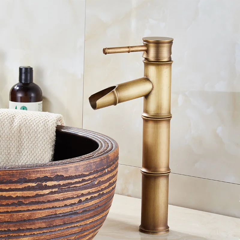 

vintage Basin Faucet Antique Brass Bamboo Shape kitchen product sink bath bathroom washbasin mixer Hot and Cold Water Tap