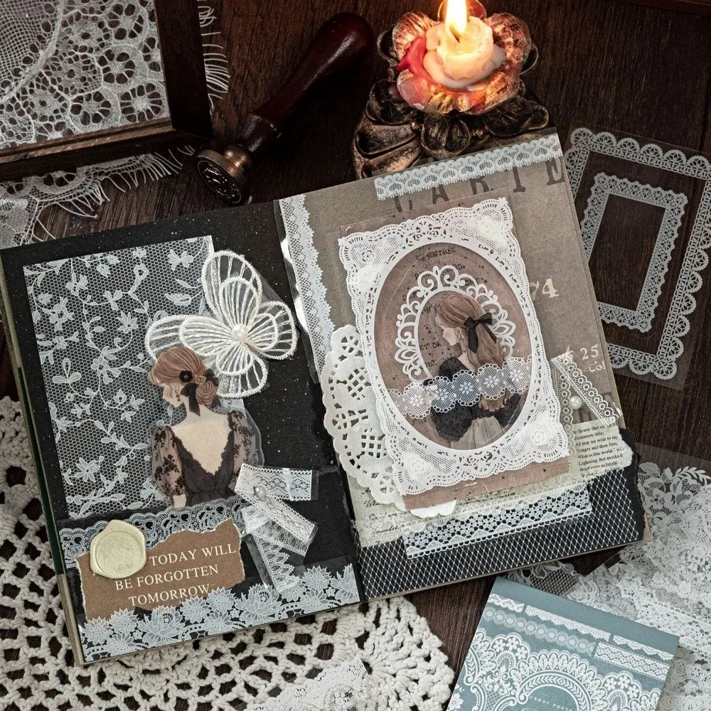 DIY Crafts Lace Theme A Sticker Book Removable Vintage Style PET Stickers DIY Stickers Scrapbooking