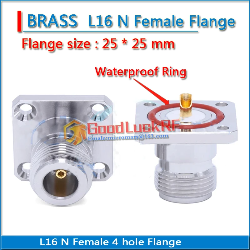 L16 N Female With 4 Hole Flange Waterproof ring Panel Chassis Mount 25 * 25 mm solder cup Brass RF Connection Coaxial Adapters