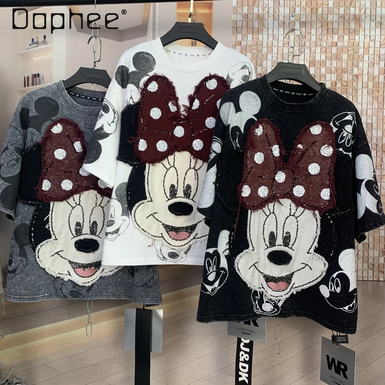 

Trendy Brand Fashion Heavy Embroidery Full Print Cartoon Age-Reducing Loose Short Sleeve T-Shirt Top Oversized T Shirt