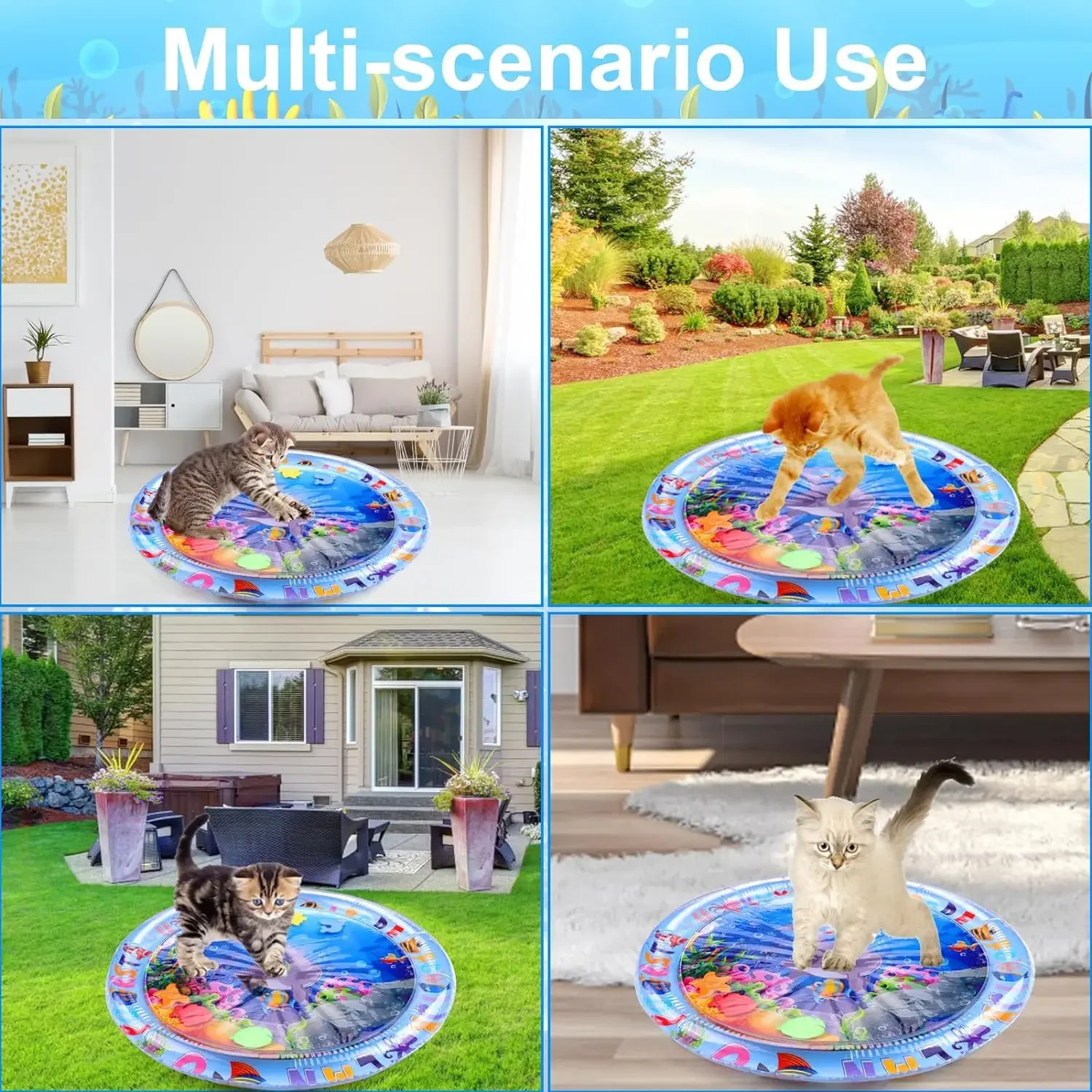 2024 New Interactive Water Sensory Play Mat for Cats Thickened Inflatable Water Mat Cat Dog Pet Playmat With Fish Sea Toy Water