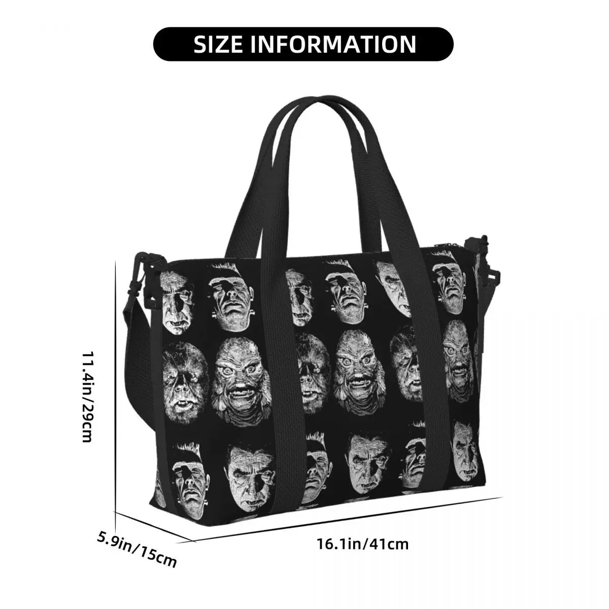 Universal Studios, Monsters,dracula, Wolfman, Frankenstein Beach Travel Bag Tote Bags for Gym Women Shopping Duffle Shoulder Bag