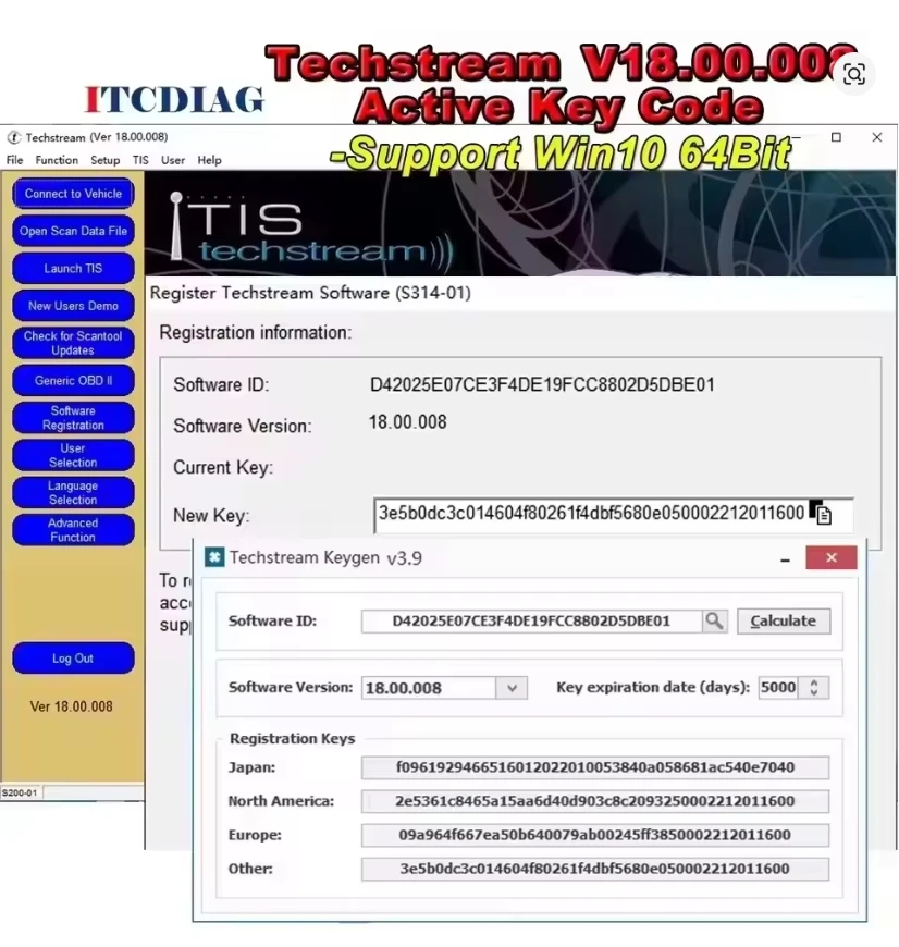 

Techstream 18.00.008 Newest Version FOR TOYOTA TIS software Link Work with MINIVCI MINI VCI