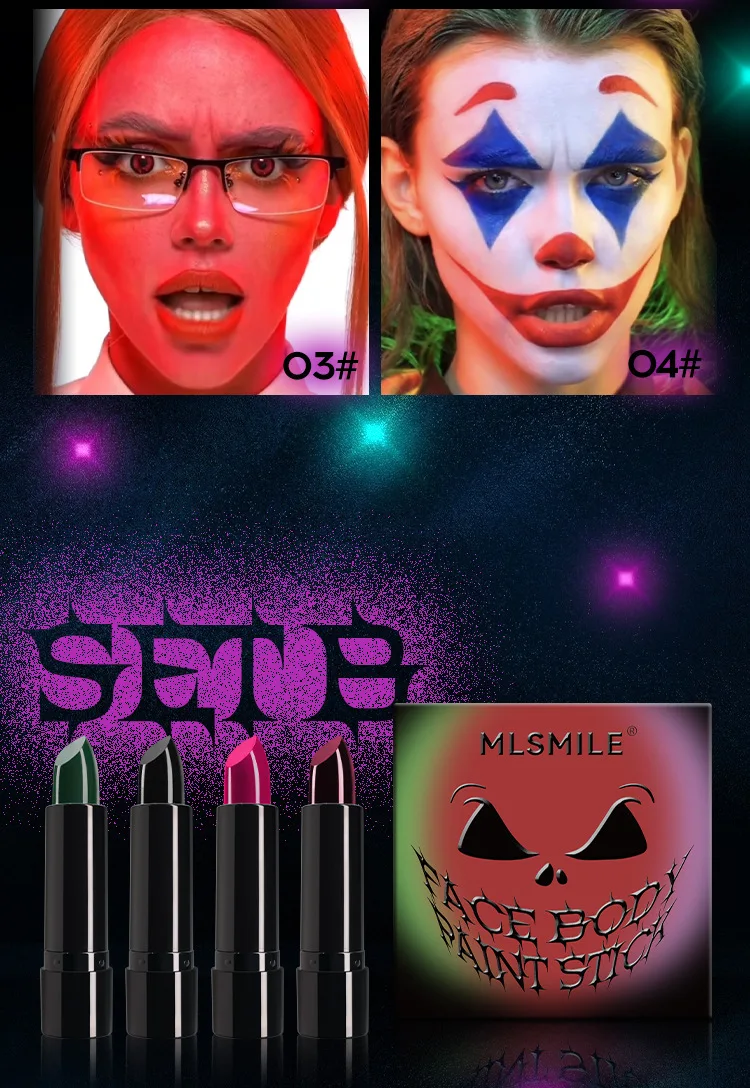 MLSMILE8 kleur Halloween lippenstift zwart en wit rood gemakkelijk te kleuren schminken pak vampier make-up