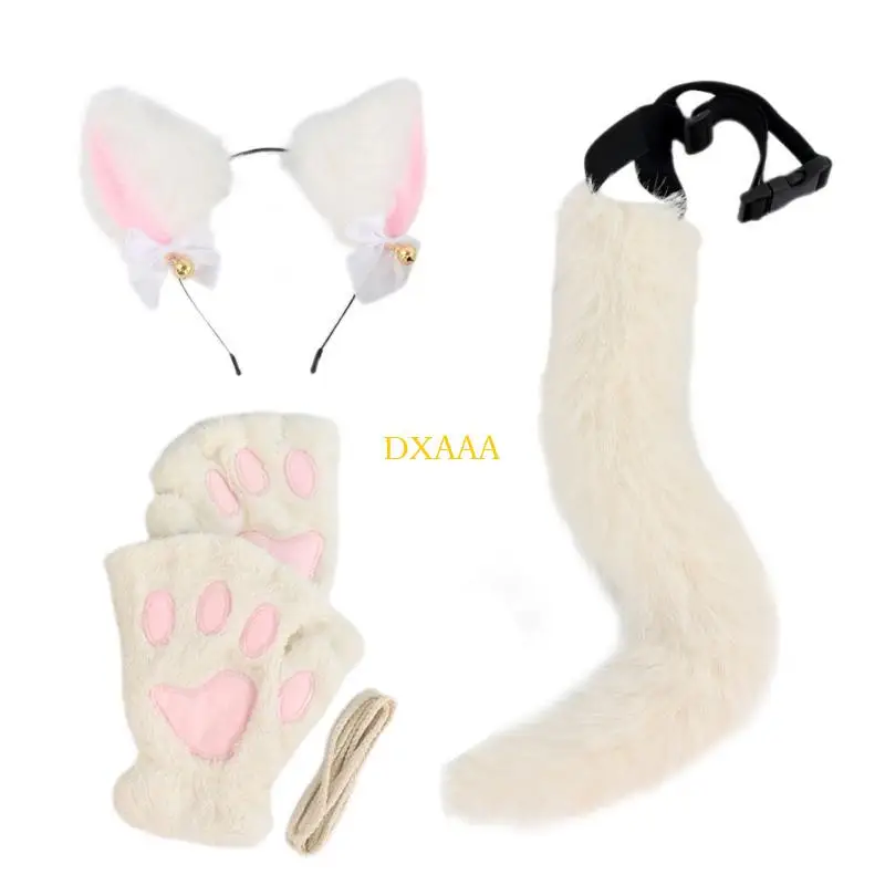 DXAA 3Pcs Halloween Cats Costume Accessories Including Headband, Tail, and Gloves