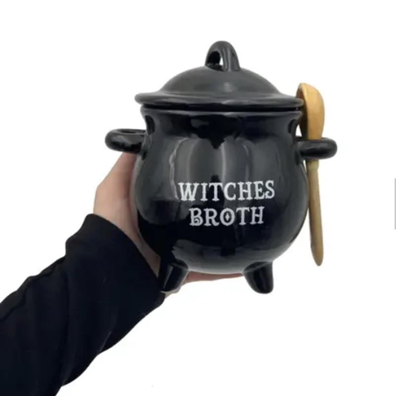 Halloween Witches Broth Cauldron Mug Candy Jar Ceramic Witch Mug Ghost Mug Black for Banquet Festival Halloween Decoration