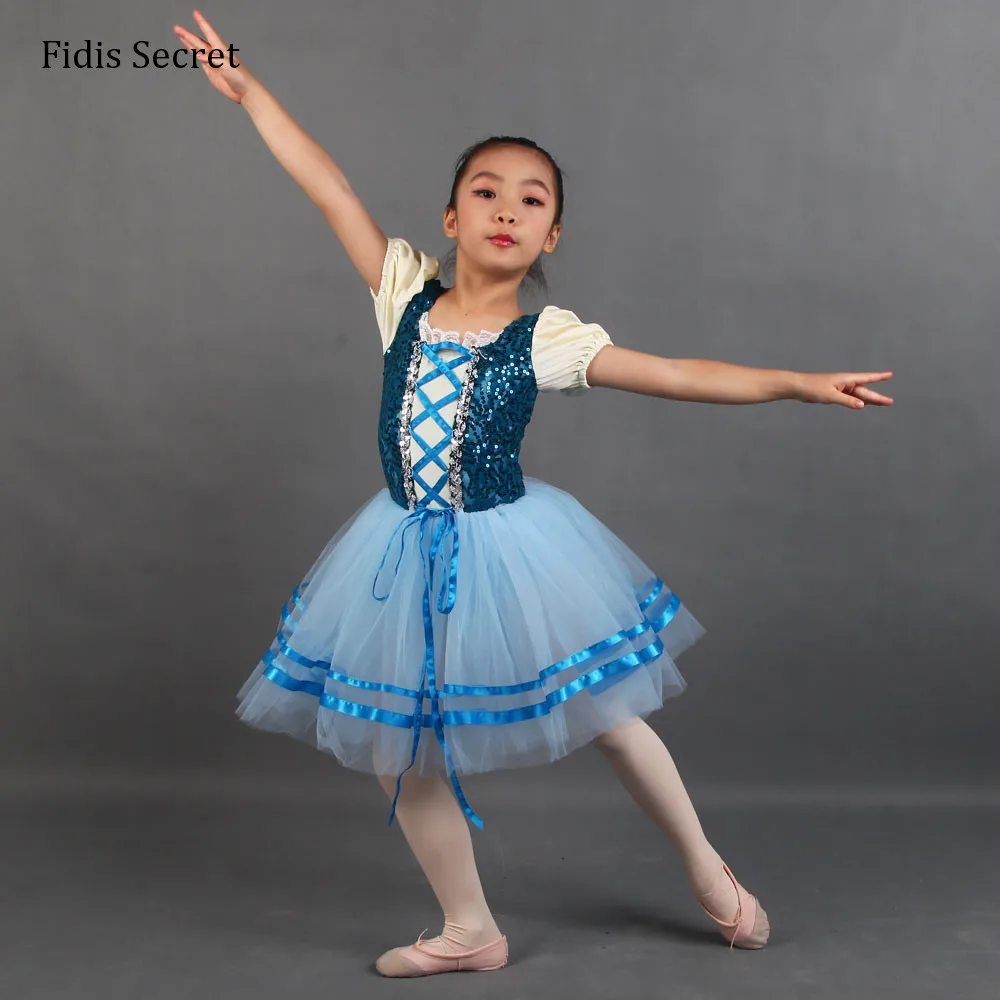 Child Sequins Peasant Tutu Dress Girls Ballet Dance Skirt Kids Stage Performance Show Costume Jazz/Tap Competition Dance Clothes