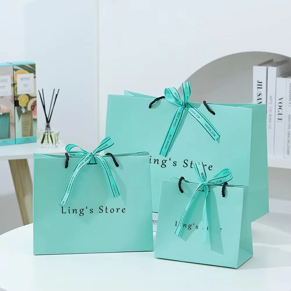 

50Pcs Custom Logo Jewelry Paper Handle Bag Gift Packaging Handbag Perfume Makeup Cosmetic Newborn Soap Cloth Shopping Gift Pouch