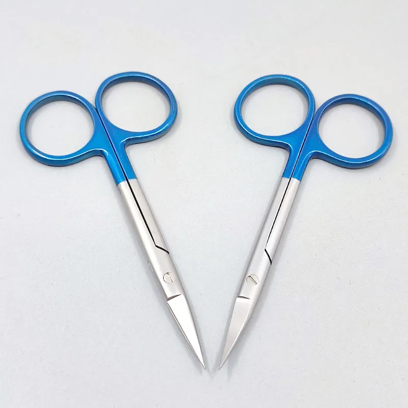 Ciseaux pour les yeux avec poignée panier, pointe incurvée droite, double lisiide express, proporesthétique, ciseaux médicaux, 9.5cm