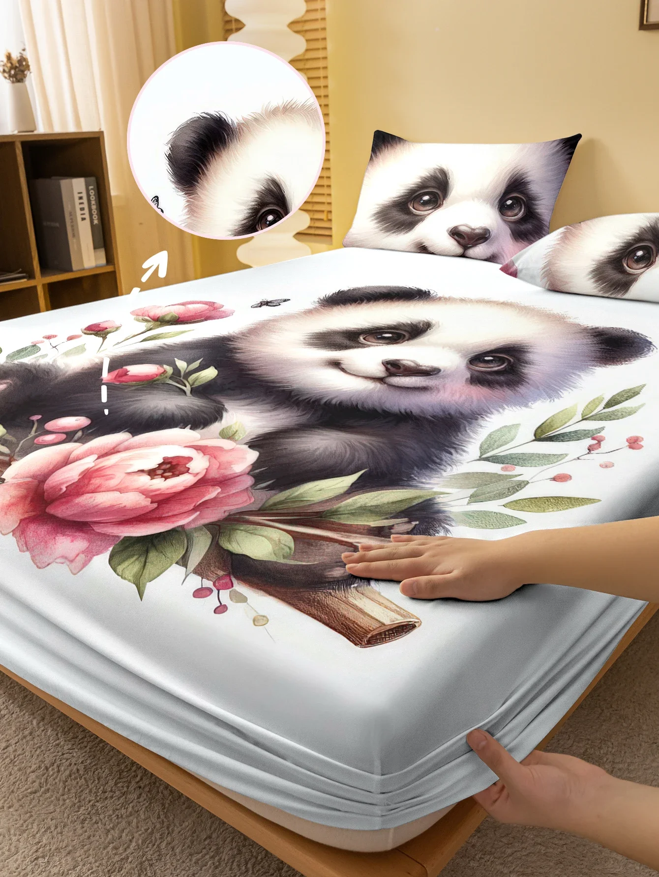 1 cartoon cute Animal Panda digital printed frosted Fitted Sheet,bedroom printed bed cover,bedding(No pillowcase)