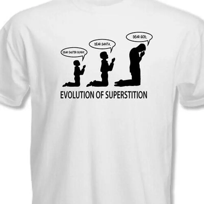 Evolution of Superstition T shirt tee Santa Easter God Atheist anti Religion