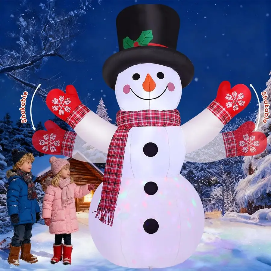 

8 FT Christmas Inflatables Outdoor Decorations Inflatable Snowman Shaking Hand Blow ups with Builtin LEDs for Yard Party Lawn De