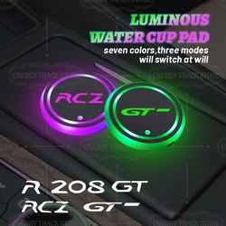 1/2PCS RCZ R GT Emblem Car Coaster LED Light Water Cup Holder Mat For Peugeot 208 206 205 407 508 2008 4008 5008 4007 308 306