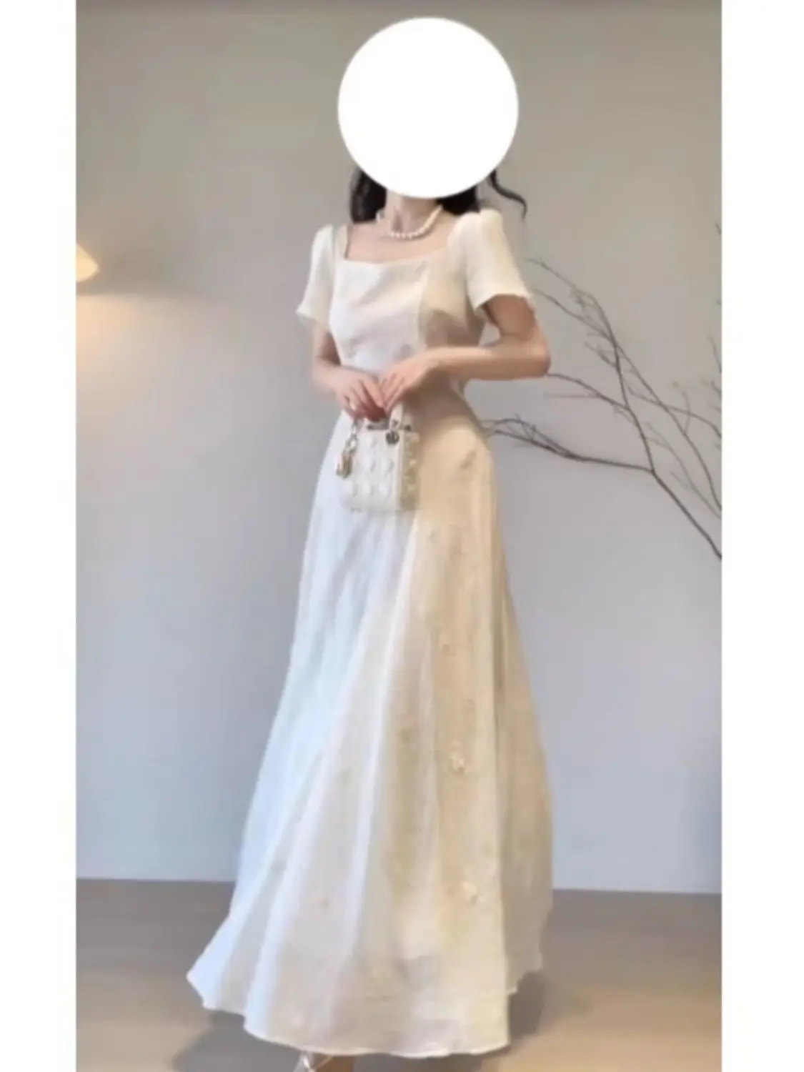Spring and Summer Temperament French New Style Waist Pleated Solid Color Casual and Elegant Versatile Dress