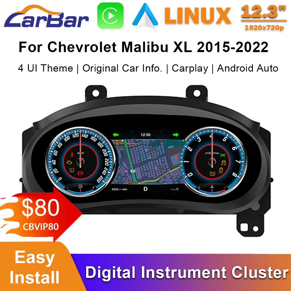 

Carbar 12.3" LCD Dashboard Screen For Chevrolet Malibu XL 2015-2022 Generation Car Digital Instrument Cluster