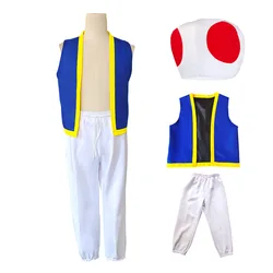 Game Kinopio Toad Cosplay Costume Kids Vest Pants Hat Full Set Children Super Bros Role Play Uniform Suit Halloween Party