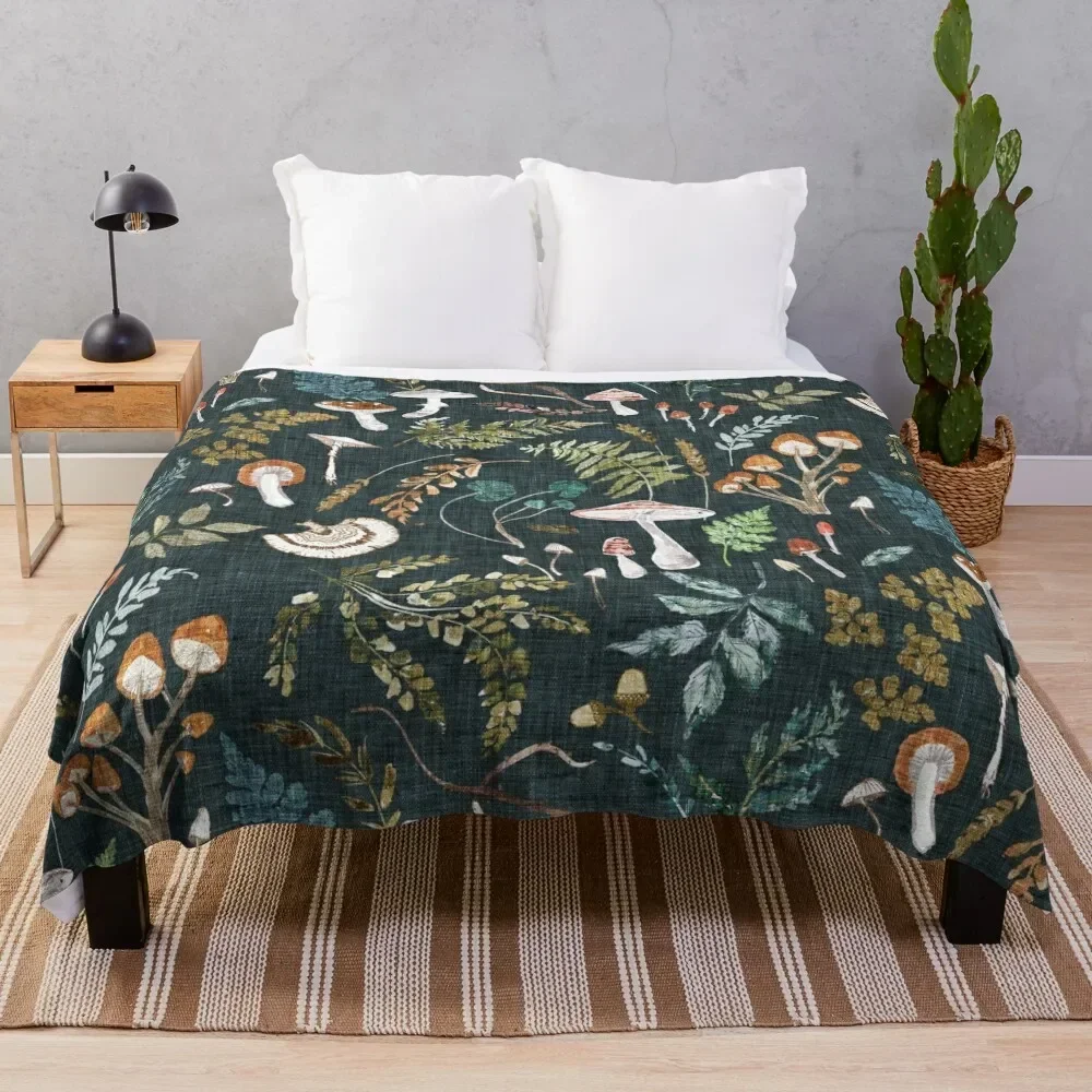 Mushroom Grove (midnight) Throw Blanket Stuffeds warm winter Blankets