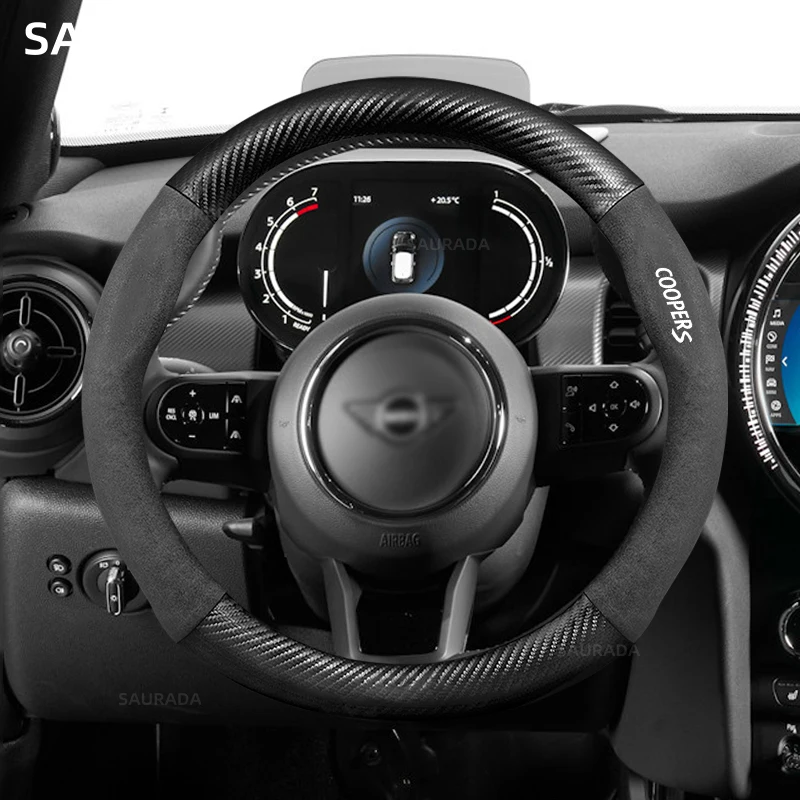 38cm Non-Slip For Mini John Cooper S JCW F55 F56 R55 R56 R60 R61 F54 F60 R50 Car Steering Wheel Cover Microfiber Leather 15in