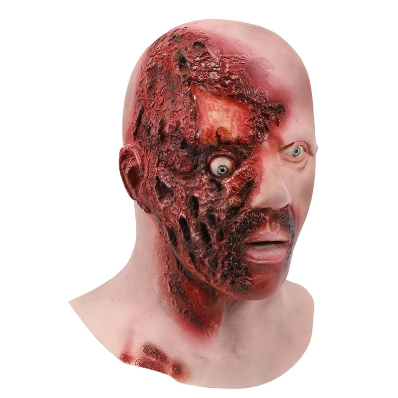 Bald Man Facewear Scary Broken Face Halloween Cosplay Headwear Party Prop for Masquerade