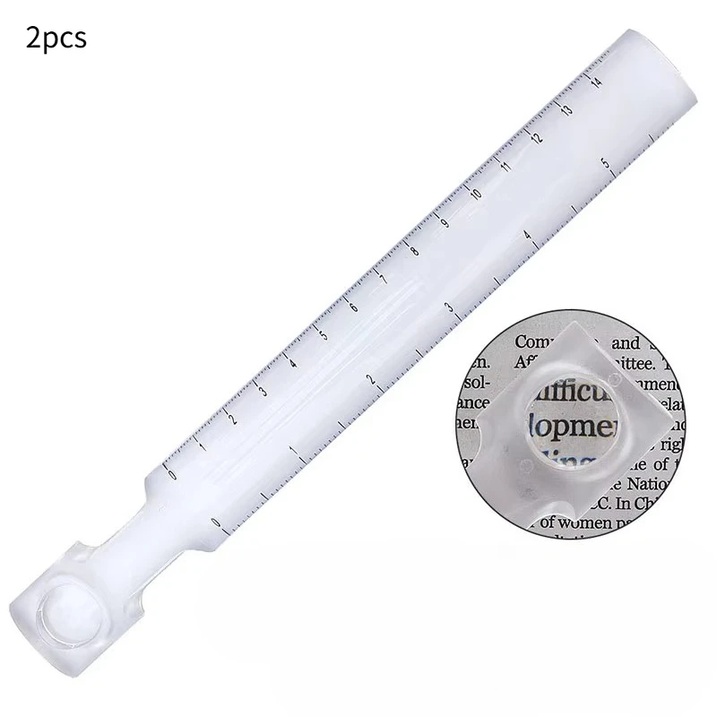 2pcs Magnifier Ruler Handheld Acrylic Magnifying Glass with 140 mm Scale Portable Magnifier Narrow