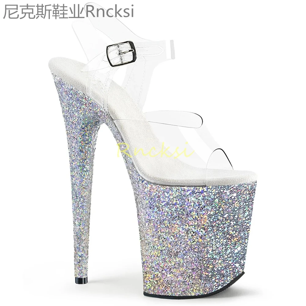 20cm High-heeled sandals women\'s new transparent word with high heels, stilettos and sexy super high-heeled sandals