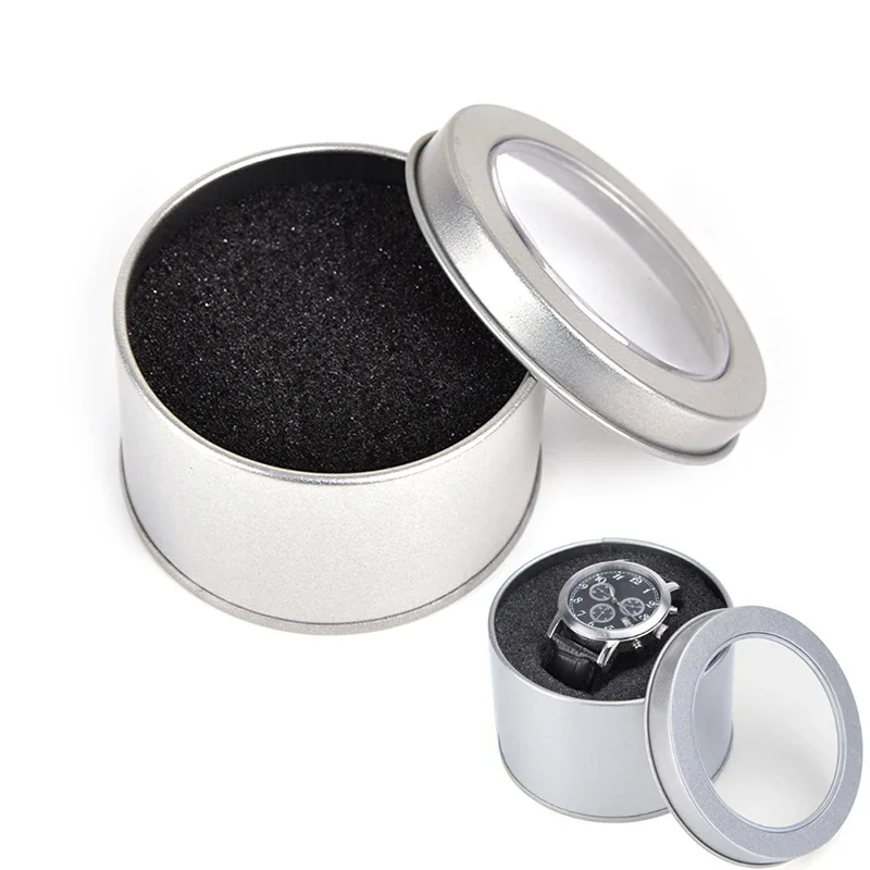 

1pcs Round Metal Jewelry Watch Gift Box Display Case With Cushion Watch Organizer Box Holder Display
