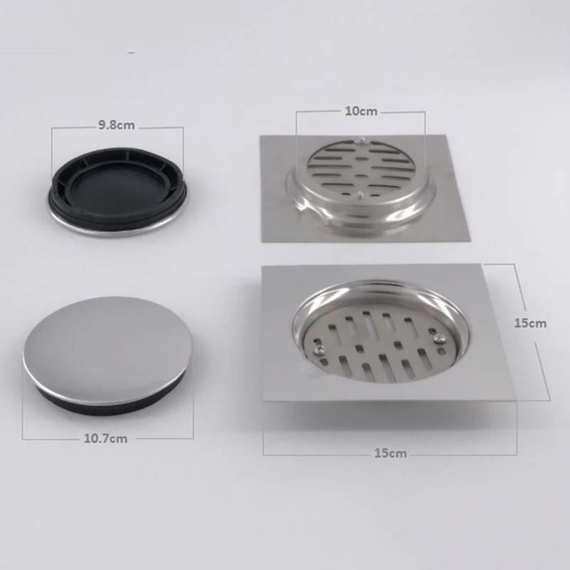 15x15CM Silver Shower Stainless Steel Hotel Easy Clean Bathroom Waste Cover Floor Drain Deodorant Square Floor Drain