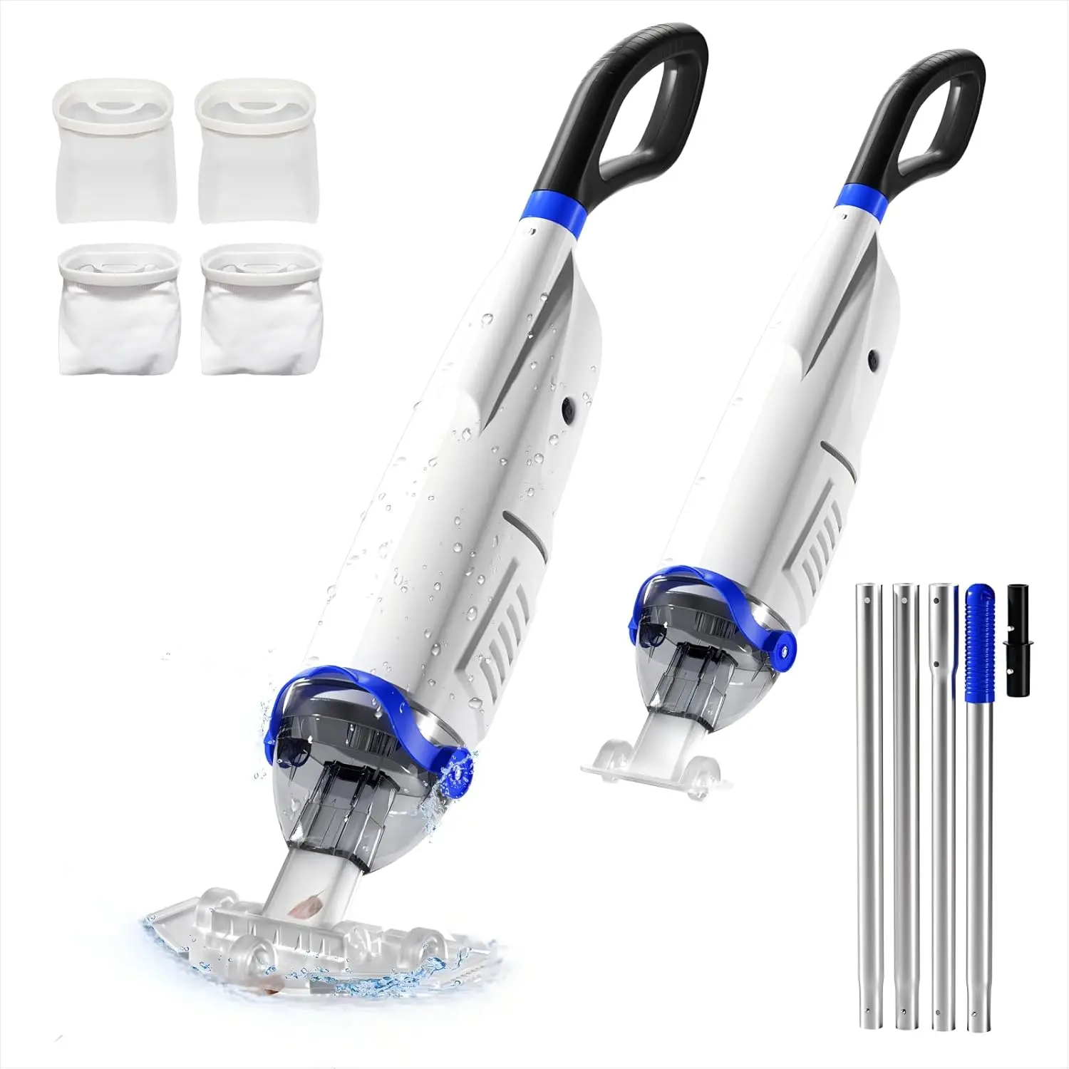 

Мощный перезаряжаемый ручной пылесос для бассейна с 60-минутным временем работы и телескопической штангой с сильным всасыванием для глубокой очистки бассейна