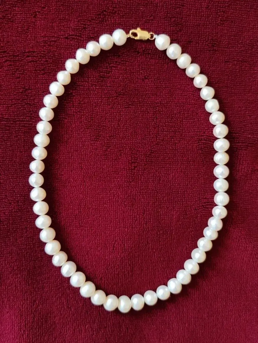 Authentic 9-10mm Beautiful South China Sea White Pearl Necklace 16 