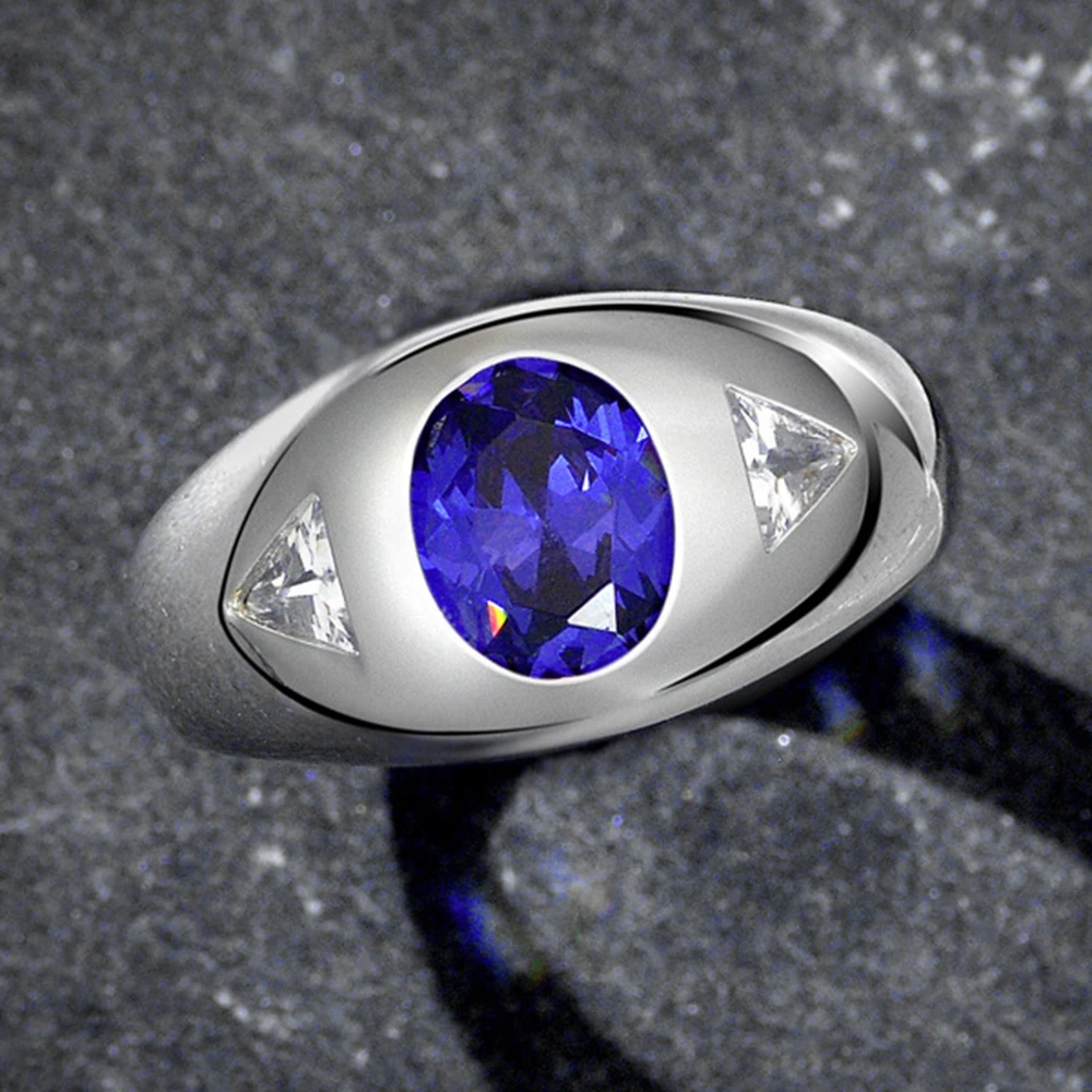 Imagem -02 - Wuiha Sapphire Tanzanite Anel Real 925 Sterling Silver Oval 7x9 mm 3ct Vvvs1 Presente para Homens e Mulheres Transporte da Gota