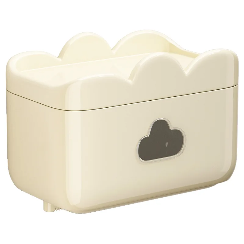 Toilet Paper Holder Wall Mounted Home Bathroom Toilet Paper Box No Drill Roll Paper Tube Storage Tissue Box Cream Style