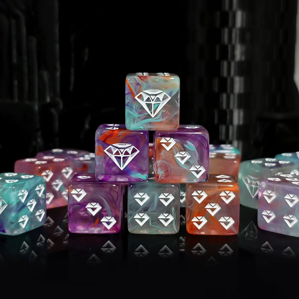 10PCS Colorful Nebula Swirl 16MM D6 Dice with Diamond Symbol for DND RPG TTRPG & Family Party Games DND, RPG, TTRPG view 6