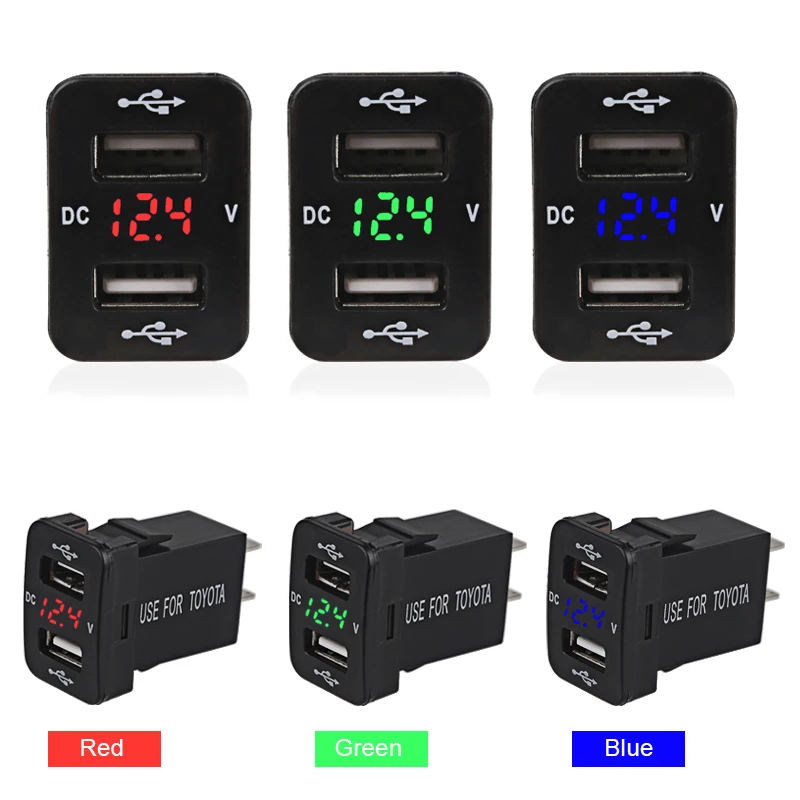 Für Toyota Dual USB Auto ladegerät Adapter buchse DC 12V-24V USB-Steckdose für Auto mit Digital anzeige Voltmeter Autozubehör