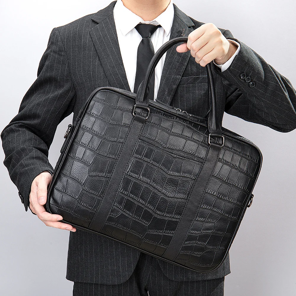 Crocodile Pattern Business Briefcases Luxury Designer Leather Men's Briefcase 15.6'' Laptop Bags Portafolio Documents A4