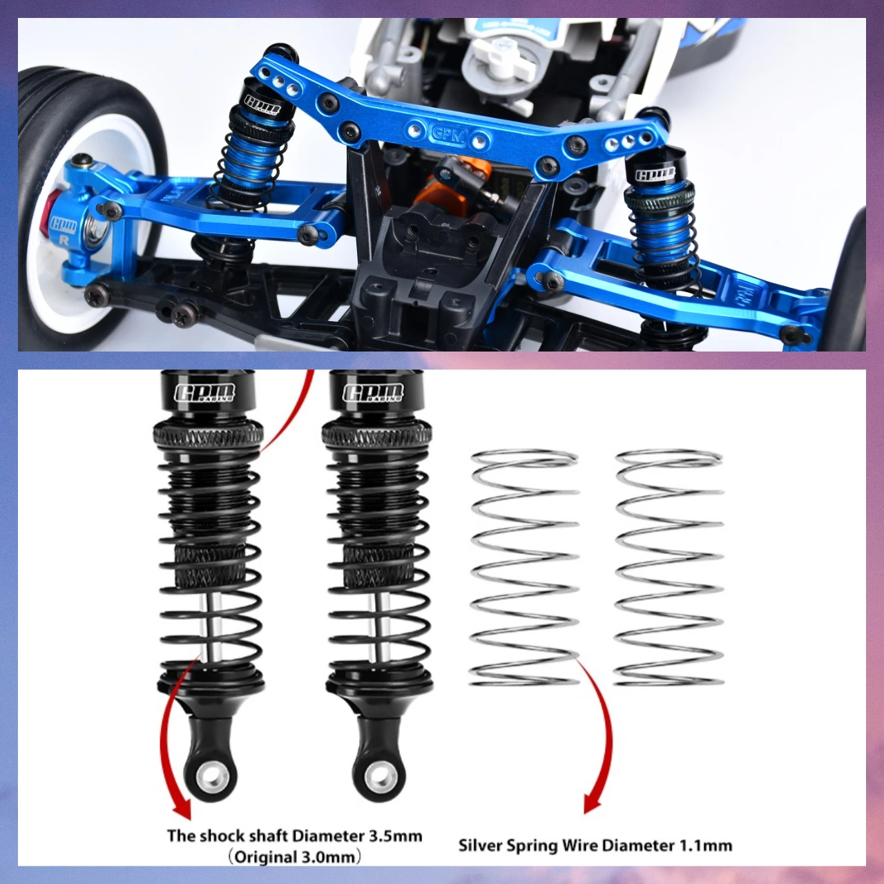 

GPM Alloy Front Adjustable Spring Shock Absorber 70MM For TAMIYA 1/10 DT-04 RC FIGHTER NXGEN