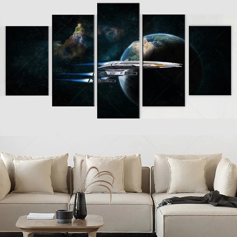 Unframed 5Pcs Normandy SR-2 Game Mass Effect 2 Cuadros Canvas HD Posters Wall Art Picture Paintings for Living Room Home Decor