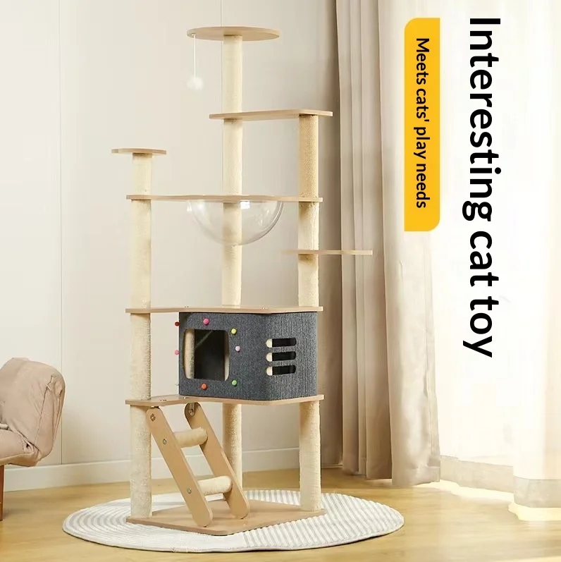 Torre de juego para gatos verano con escalera y plataforma de madera - imagen 3