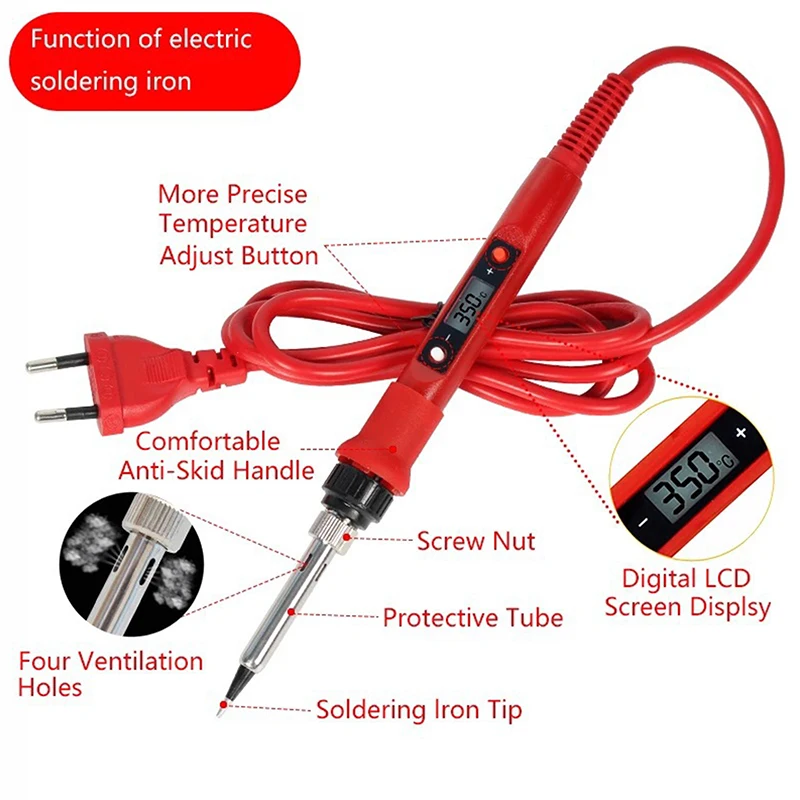 Digital Soldering Iron 80W With ON/OFF Switch Adjustable Temperature LCD Welding Tools Ceramic Heater Soldering Tips