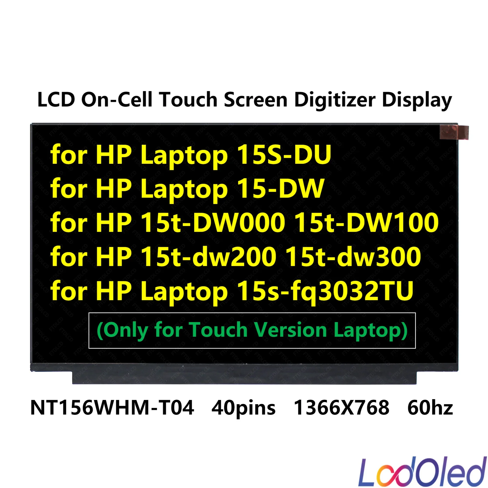 

15.6'' HD 1366X768 сенсорный экран, дигитайзер, ЖК-дисплей NT156WHM-T04 для ноутбука HP 15s-fq3032TU, 40 контактов, 60 Гц