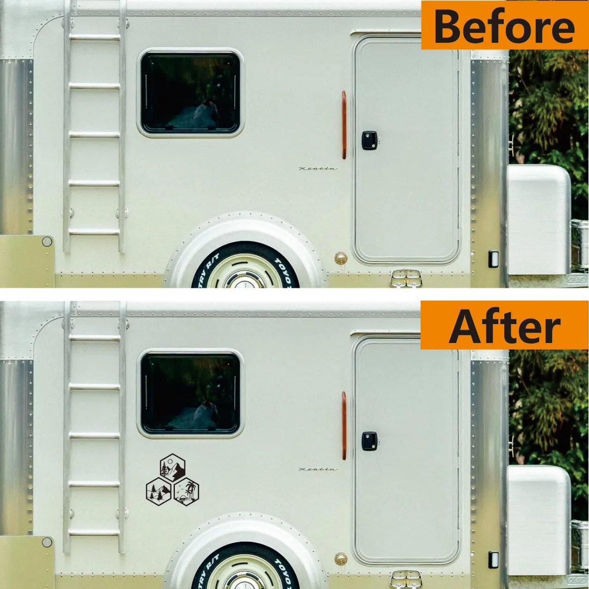 Adesivos de carro de viagem de montanha e sol especialmente projetados: decoração de vinil para campistas, autocaravanas e interiores de van